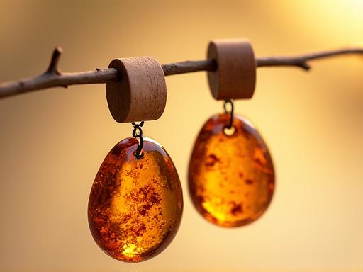 Anting kayu resin amber moden