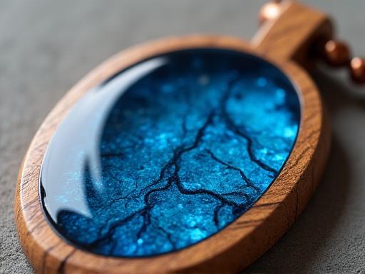 Pendant kayu resin biru