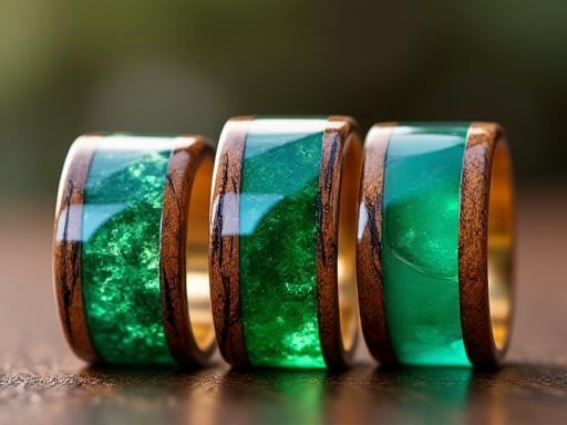 Koleksi cincin kayu resin emerald