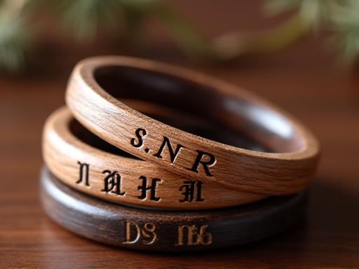 Gelang dan cincin kayu peribadi